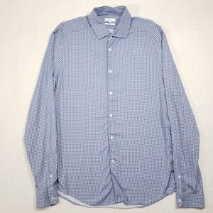 Reiss Button Up Shirt Mens XL Blue Orlando Slim Fit Viscose Geometric Print